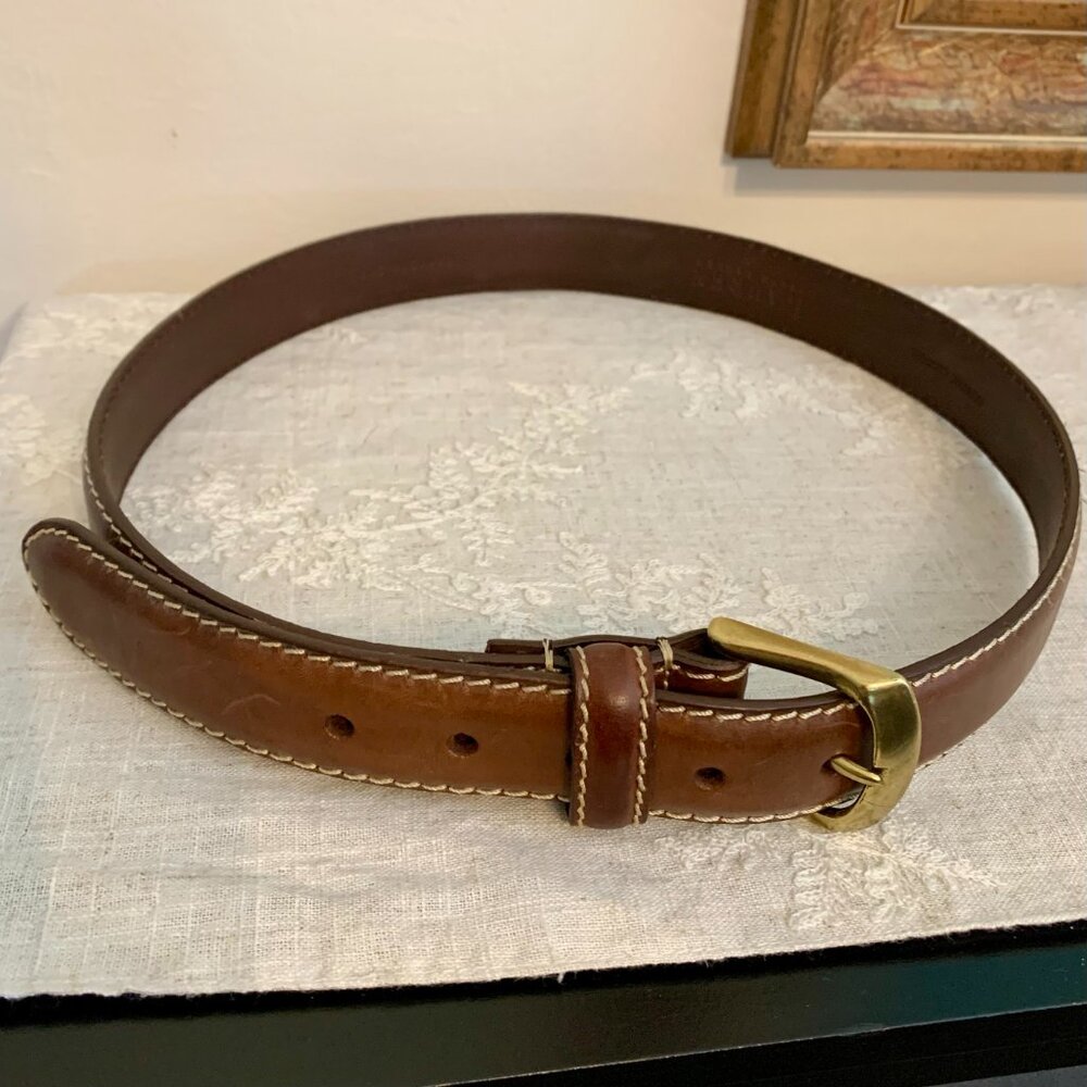 LAUREN RALPH LAUREN 100% Leather Brown Belt Size 36 with Brass Buckle Preppy - Picture 9 of 11